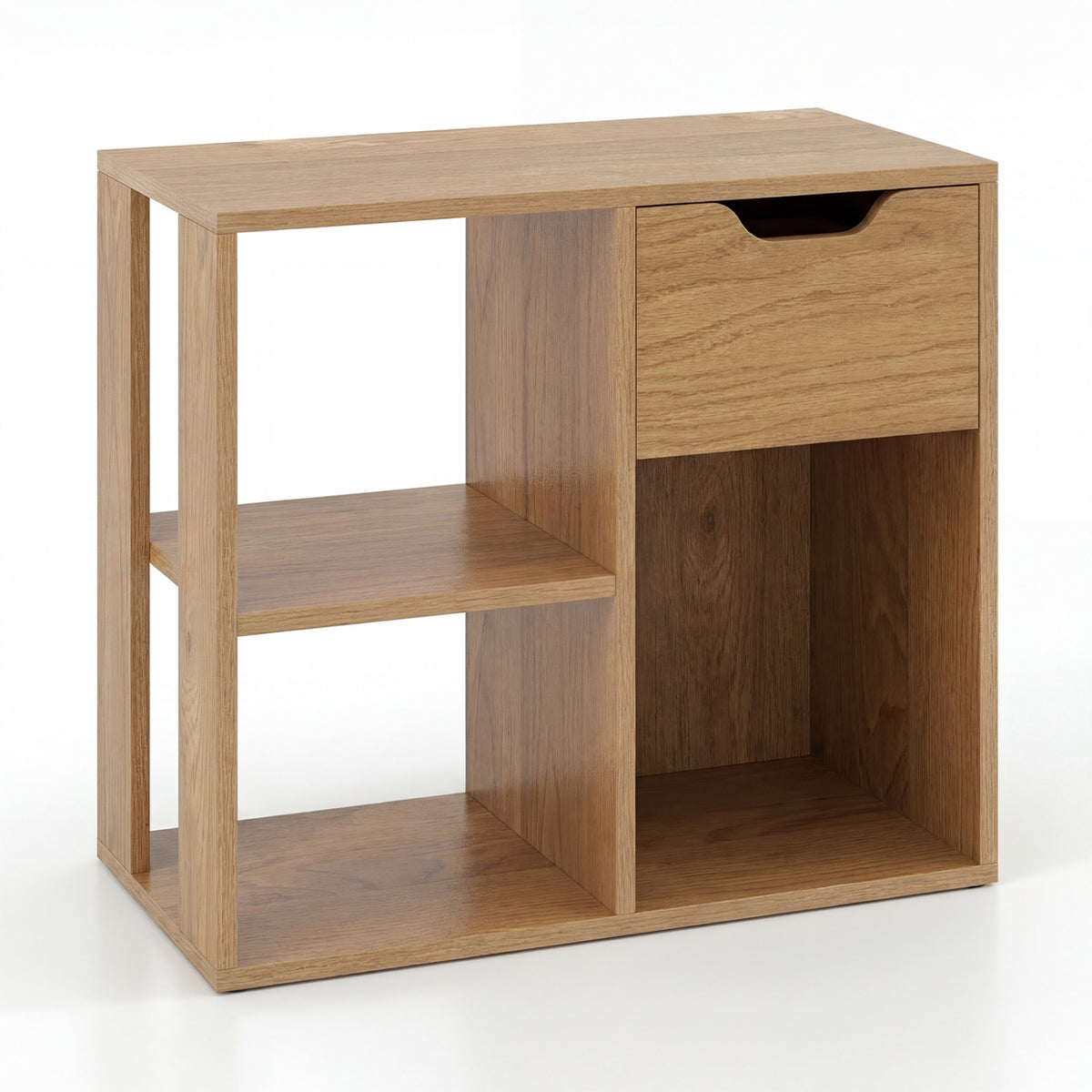 3-Cube Bookcase 2-tier Wooden Storage Shelf with Pull-out Drawer