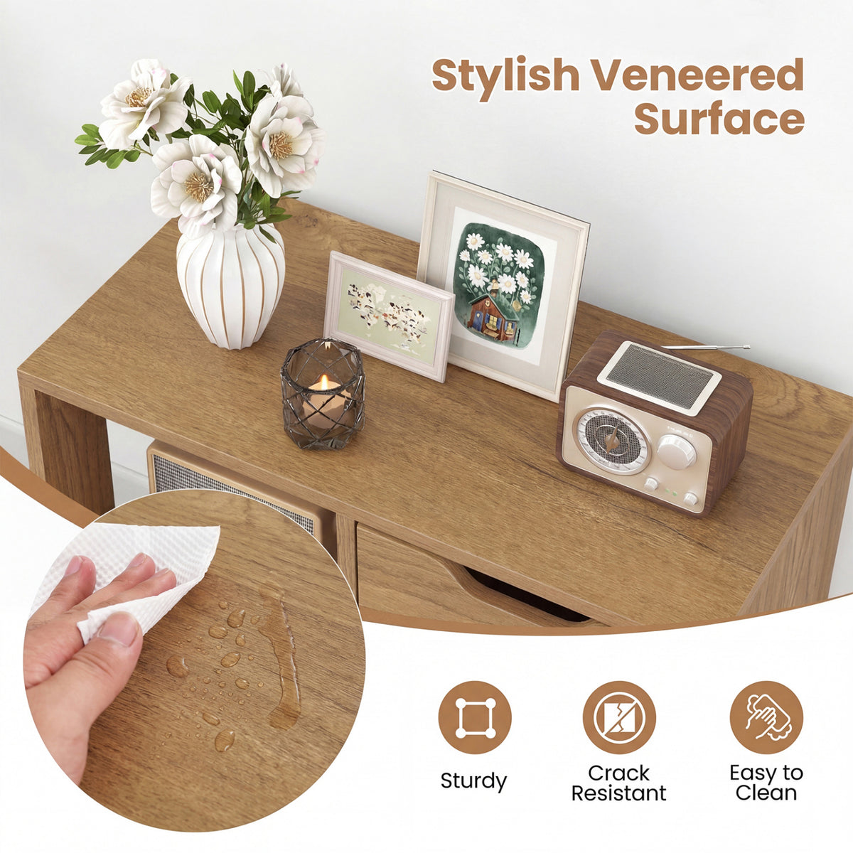 3-Cube Bookcase 2-tier Wooden Storage Shelf with Pull-out Drawer