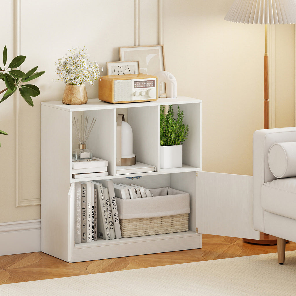 3-Cube Bookcase with Doors and Open Compartments - Black