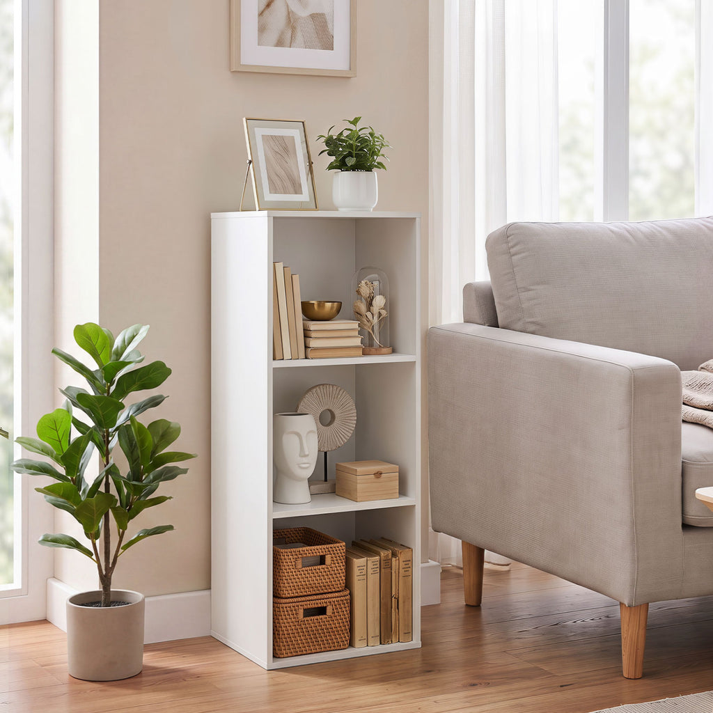 3-Cube Bookcase with 2 Anti-tipping Kits and Cubby Storage Organizer