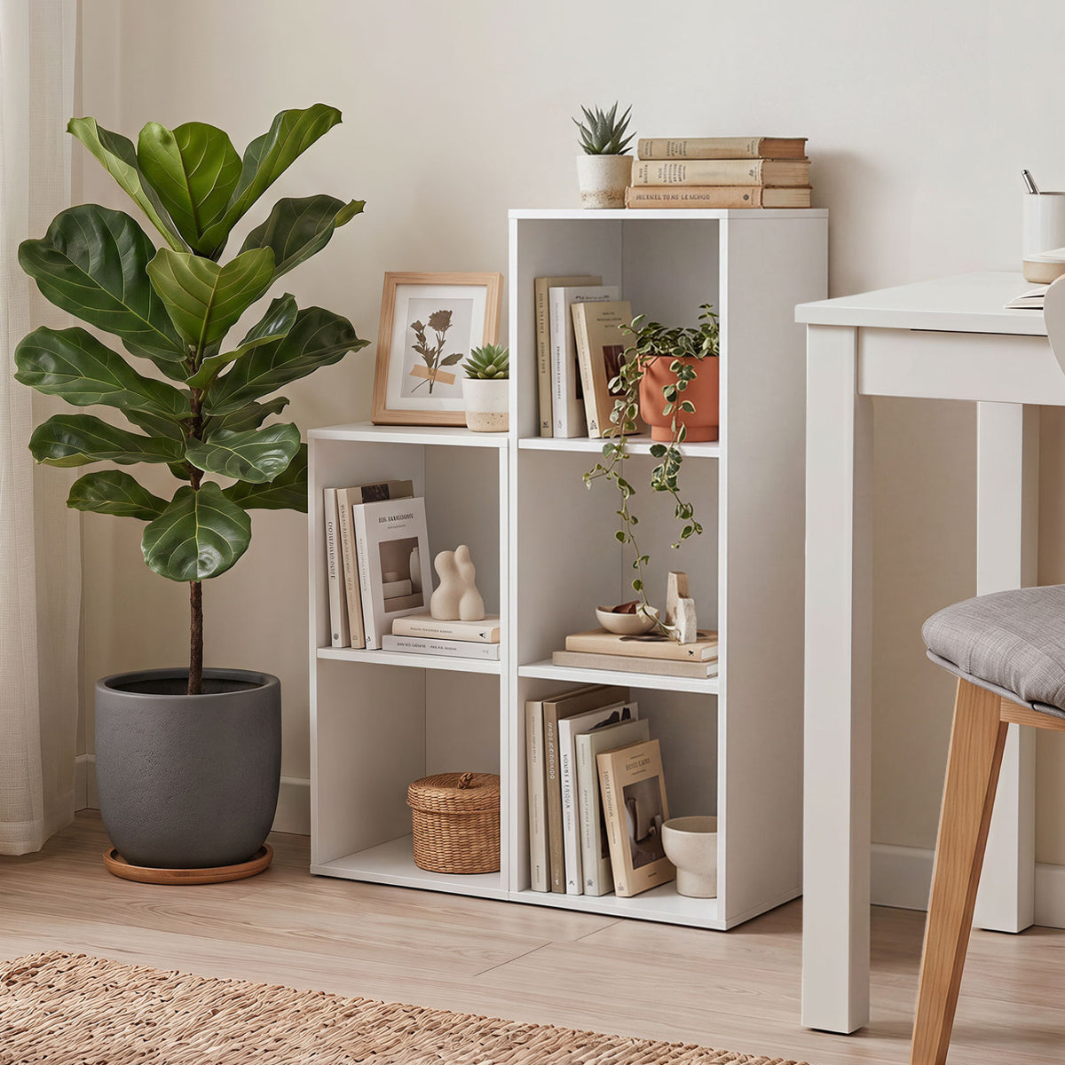 3-Cube Bookcase with 2 Anti-tipping Kits and Cubby Storage Organizer