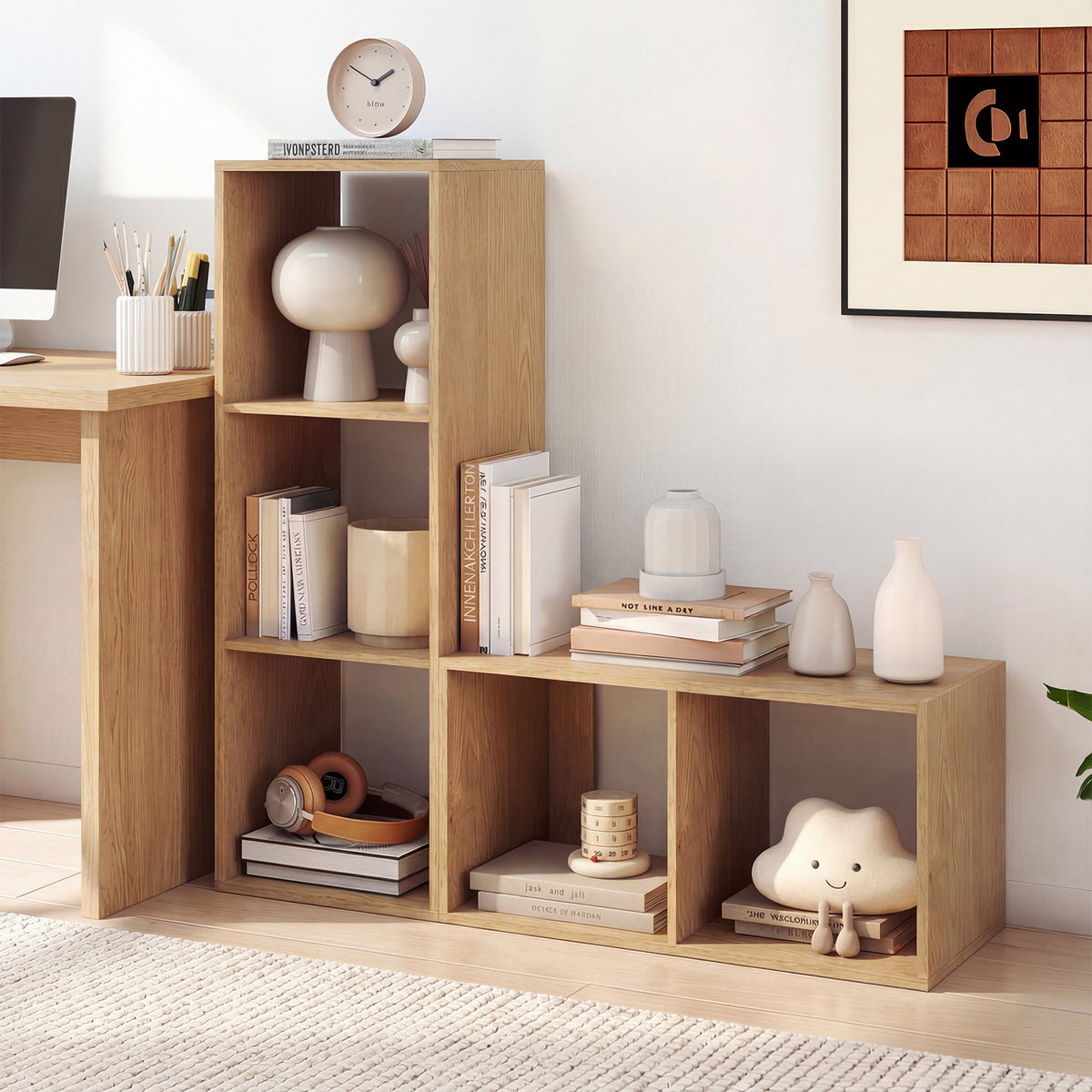 3-Cube Bookshelf - Natural Wood Grain