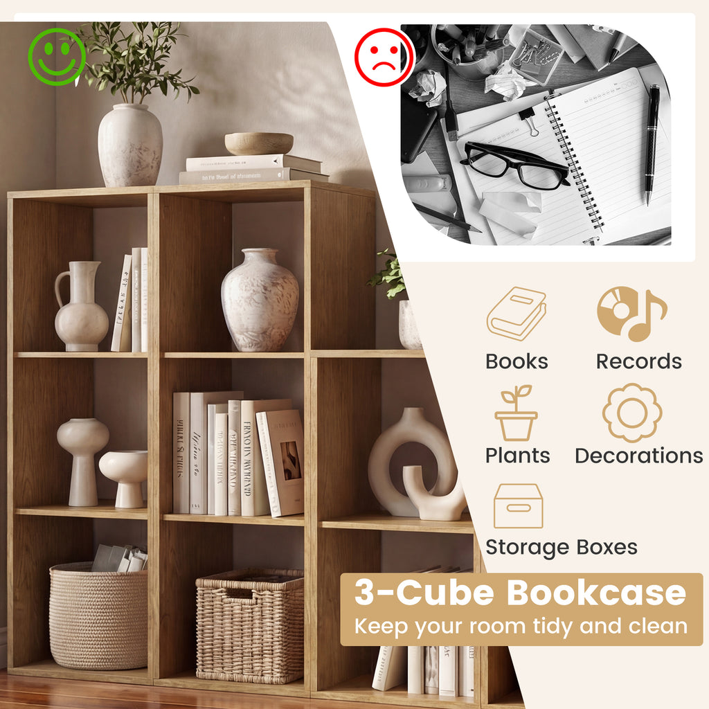 3-Cube Bookshelf - Natural Wood Grain
