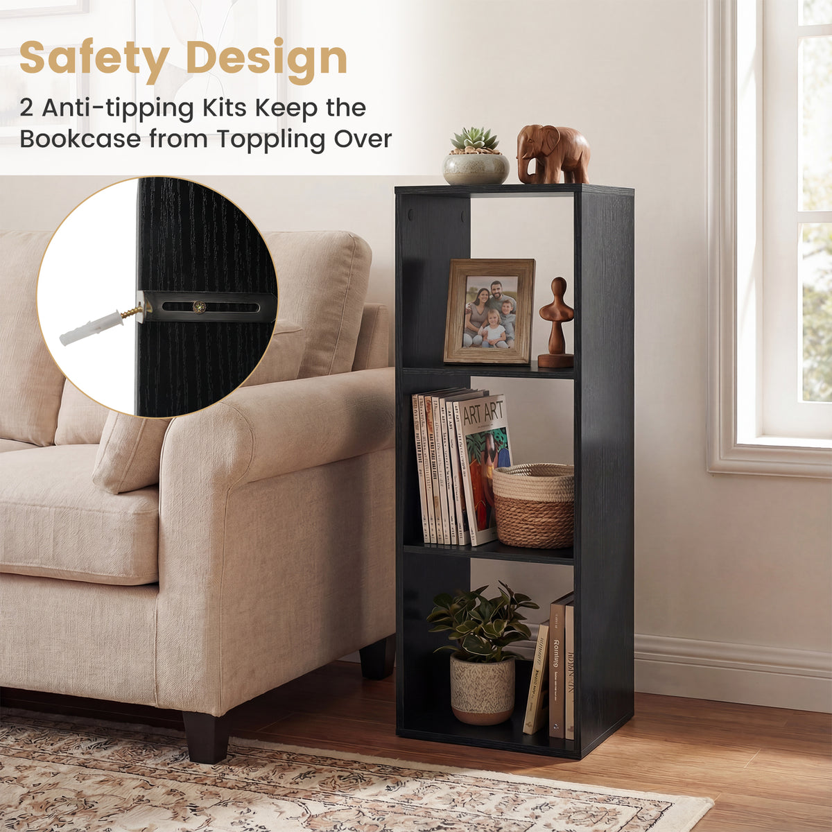 3 Cube Bookshelf - Black