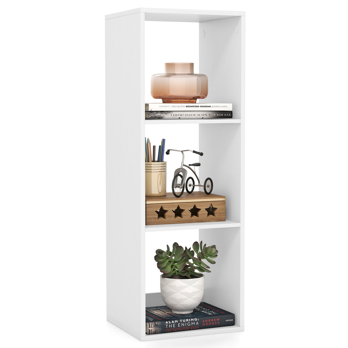 3 Cube Bookshelf with Back Guardrail - White