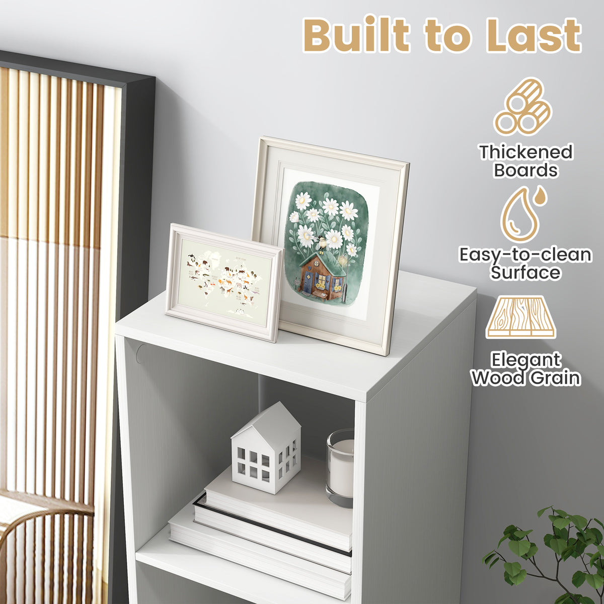 3 Cube Bookshelf with Back Guardrail - White