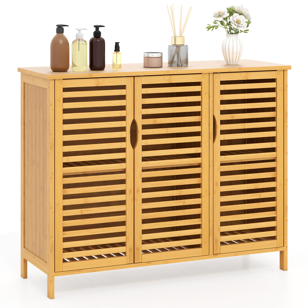 3-Door Bamboo Bathroom Cabinet with Shelves - Natural