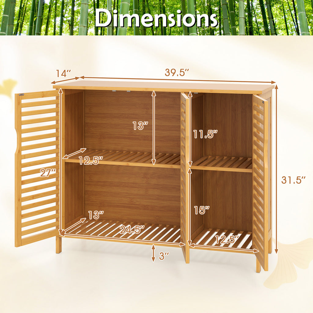 3-Door Bamboo Bathroom Cabinet with Shelves - Natural