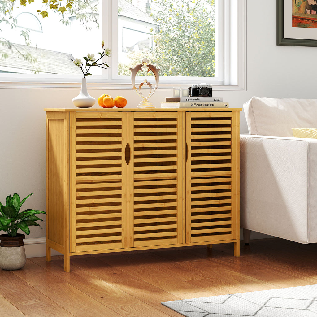 3-Door Bamboo Bathroom Cabinet with Shelves - Natural