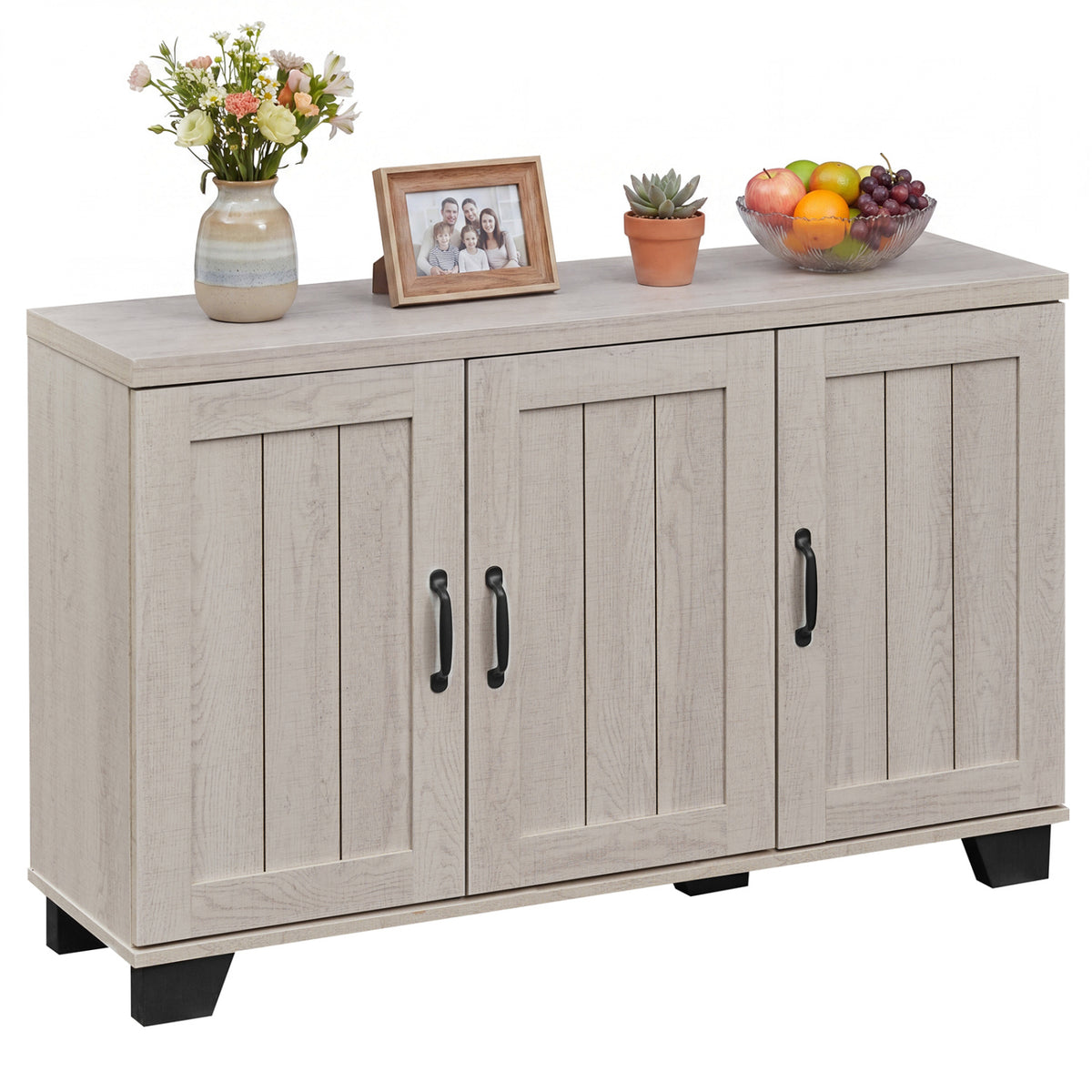 3-Door Buffet Sideboard with Adjustable Shelves - White