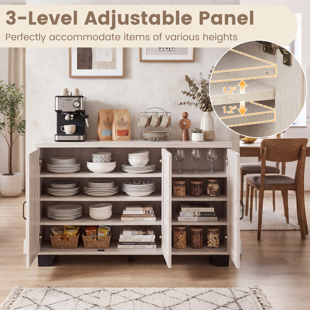 3-Door Buffet Sideboard with Adjustable Shelves - White