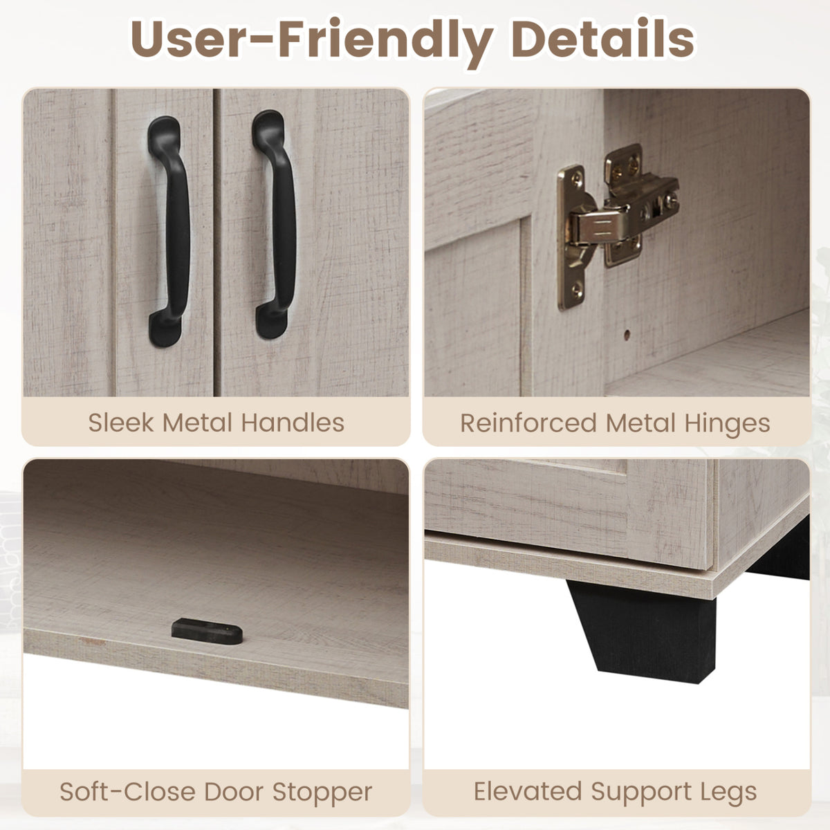 3-Door Buffet Sideboard with Adjustable Shelves - White