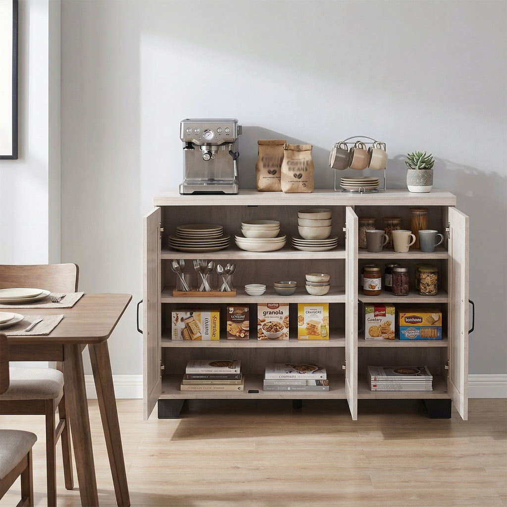 3-Door Buffet Sideboard with Adjustable Shelves - White