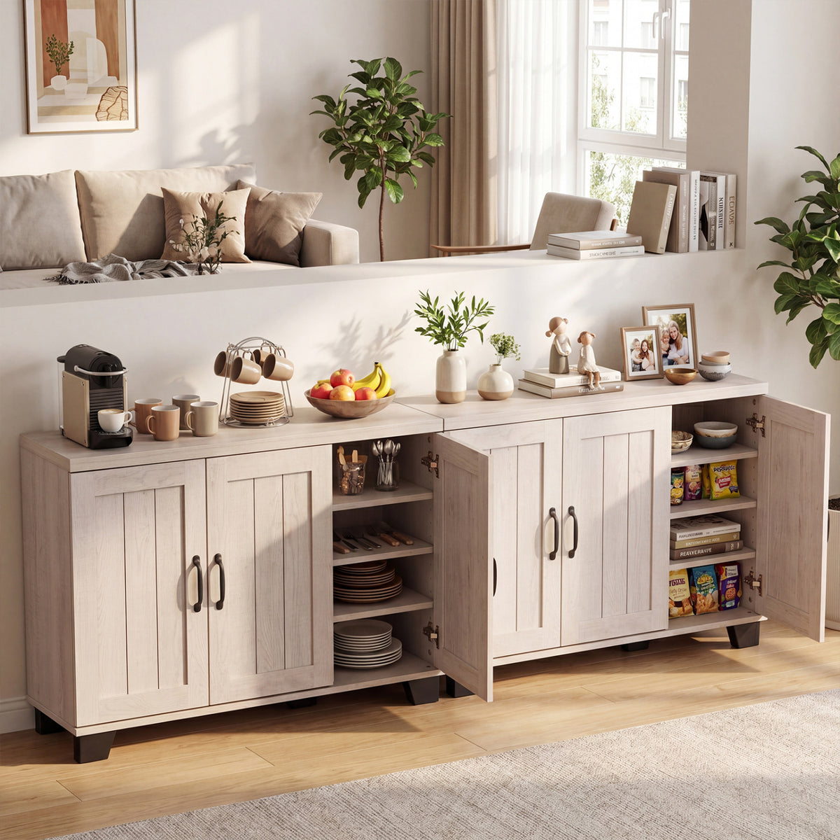 3-Door Buffet Sideboard with Adjustable Shelves - White