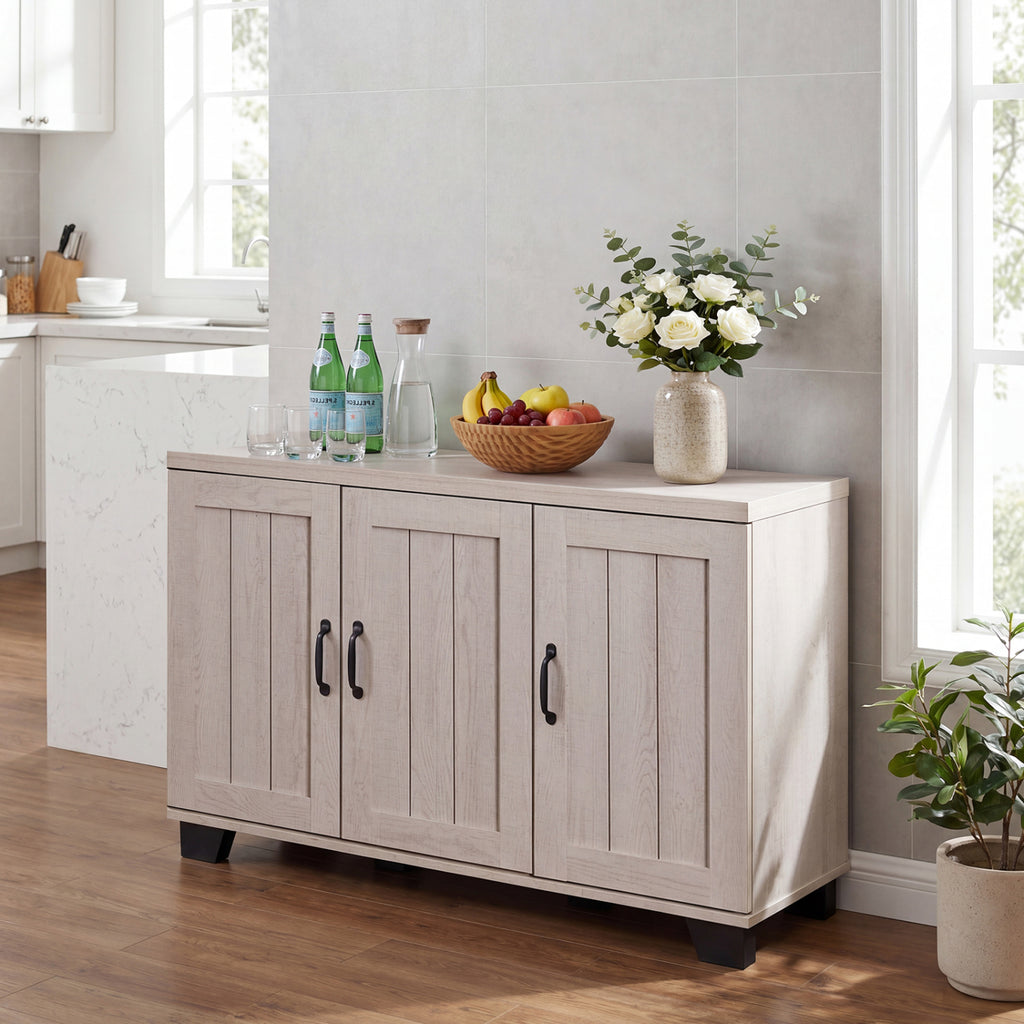 3-Door Buffet Sideboard with Adjustable Shelves - White