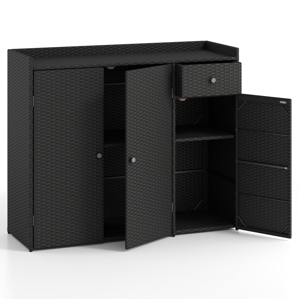 3 Doors Outdoor PE Wicker Storage Cabinet for Deck