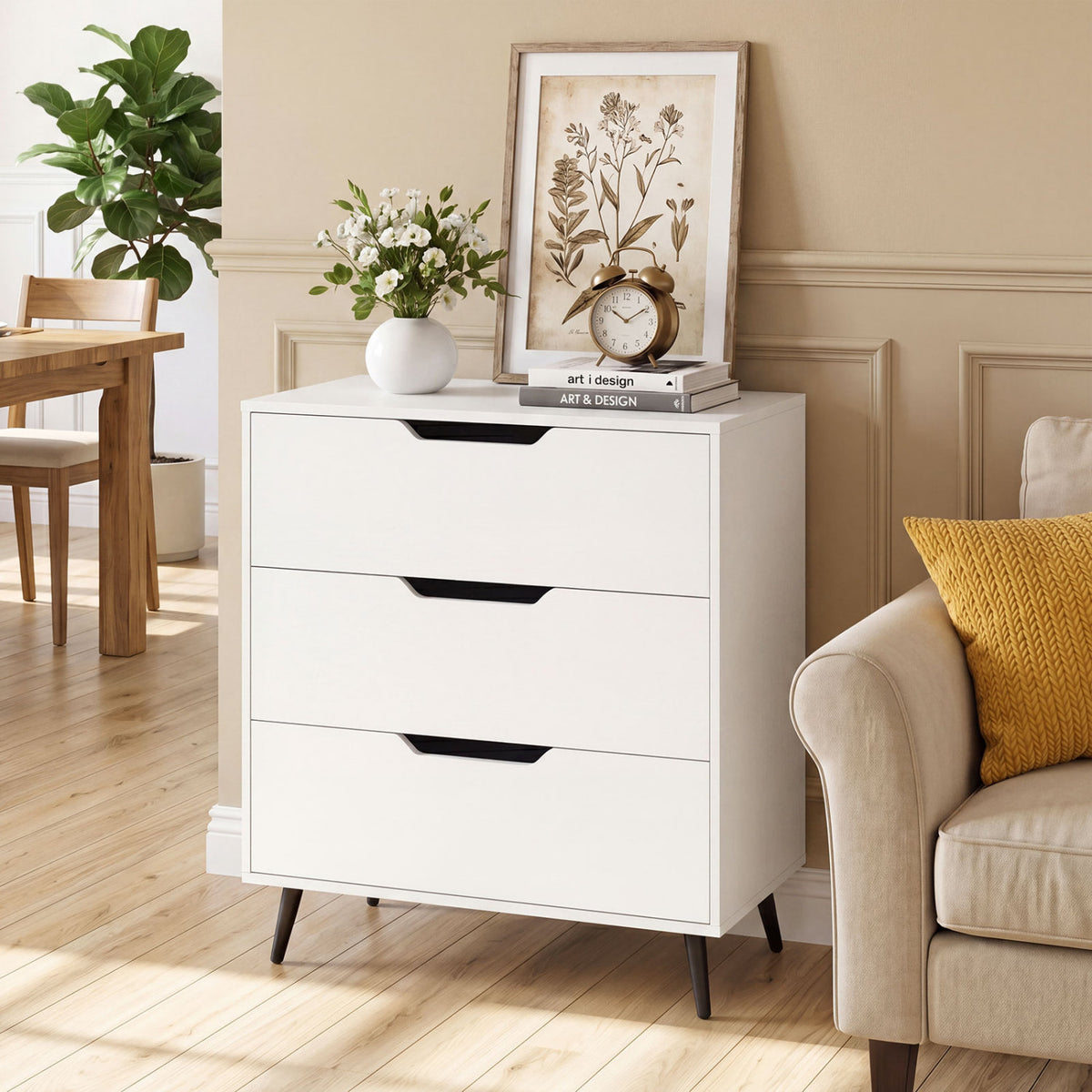 3-Drawer Rustic Farmhouse Wooden Dresser - Walnut