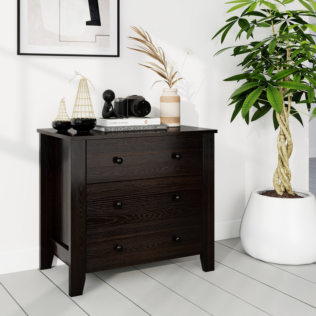 3-Drawer Dresser, Dark Brown – Wide Storage Chest