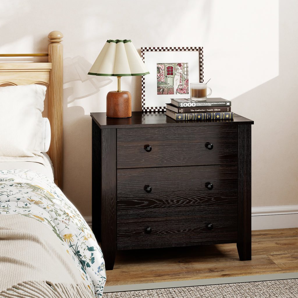 3-Drawer Dresser, Dark Brown – Wide Storage Chest