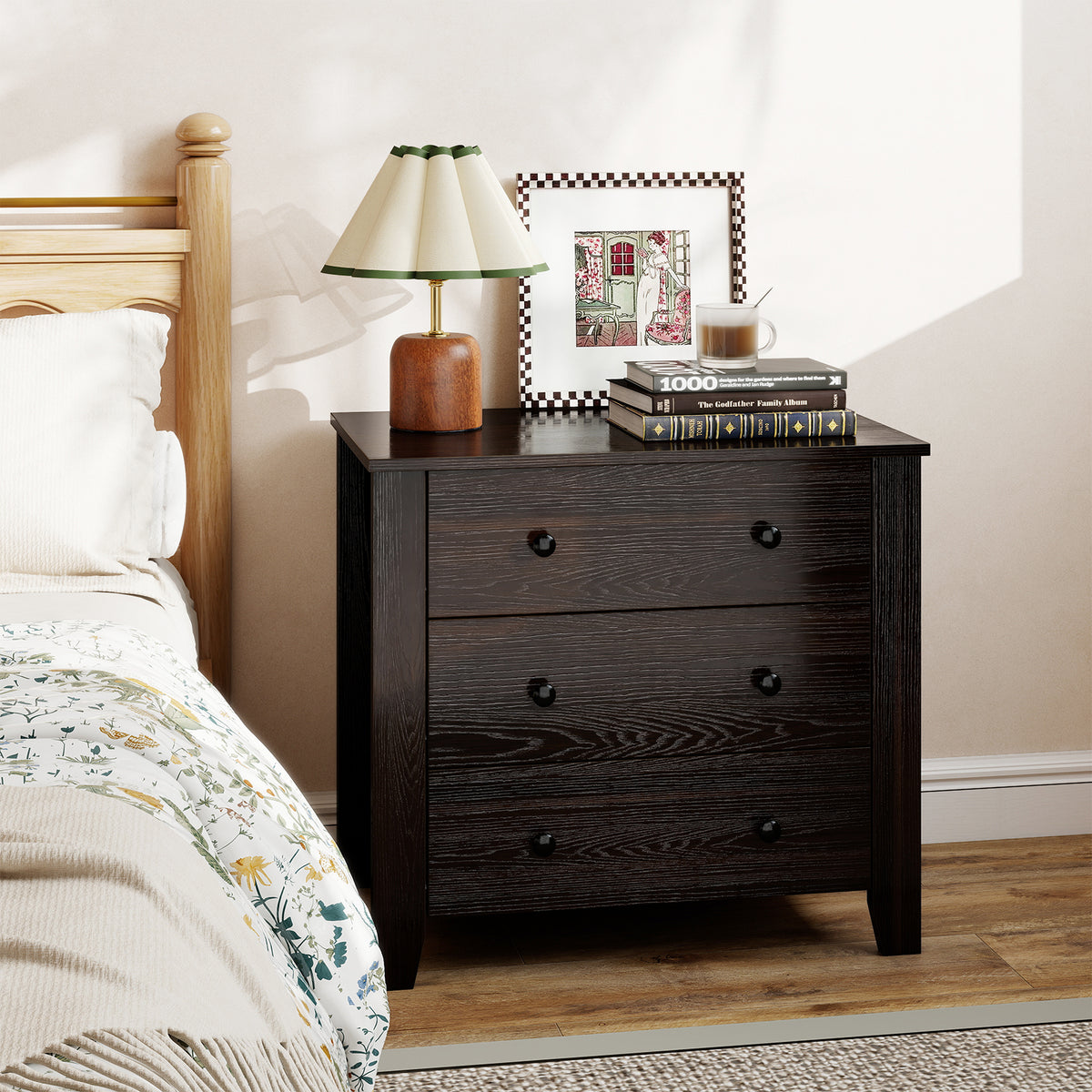 3-Drawer Dresser, Dark Brown – Wide Storage Chest