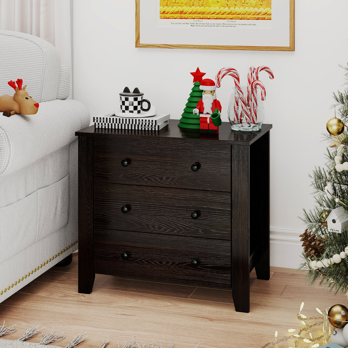 3-Drawer Dresser, Dark Brown – Wide Storage Chest