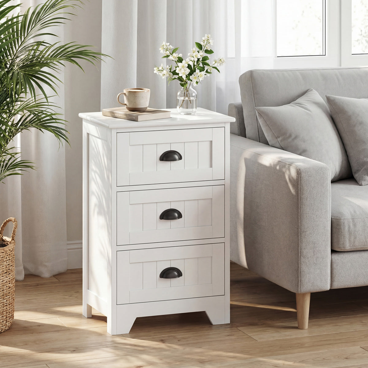3-Drawer Nightstand with Storage, Black