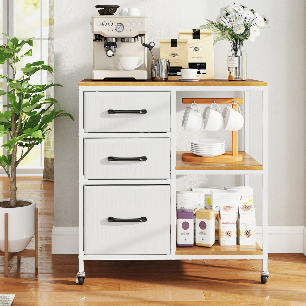 3 Drawer Mobile File Cabinet with Charging Station Rolling Printer