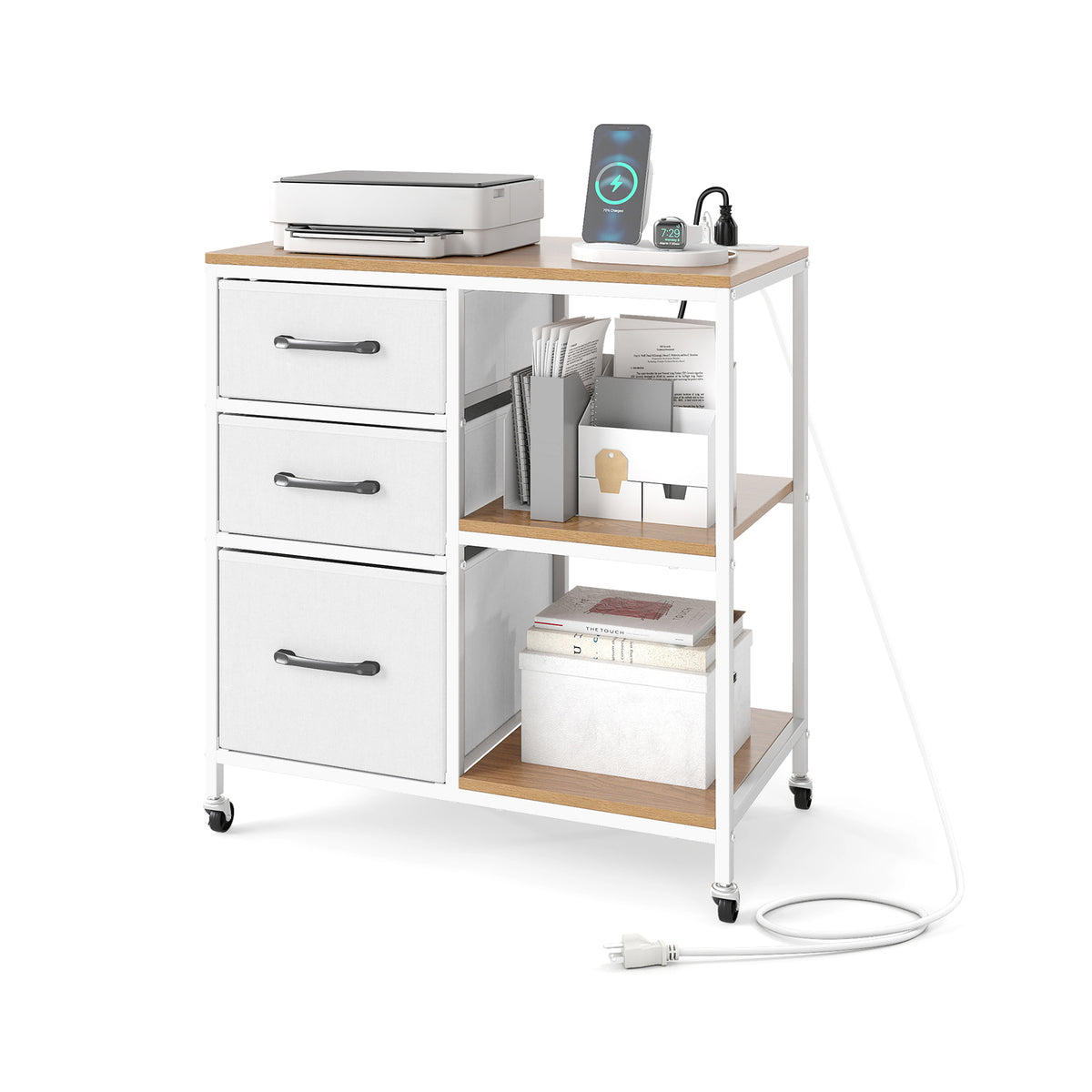 4-Drawer Rolling Storage Cart with Wooden Top - Macaron