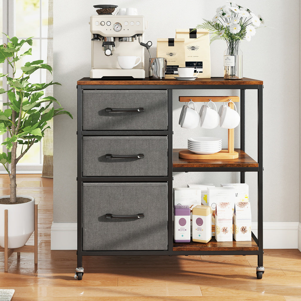 3 Drawer Mobile File Cabinet with Charging Station Rolling Printer