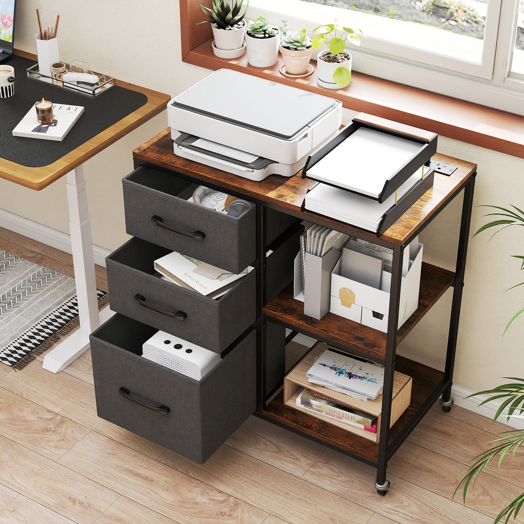 3 Drawer Mobile File Cabinet with Charging Station Rolling Printer