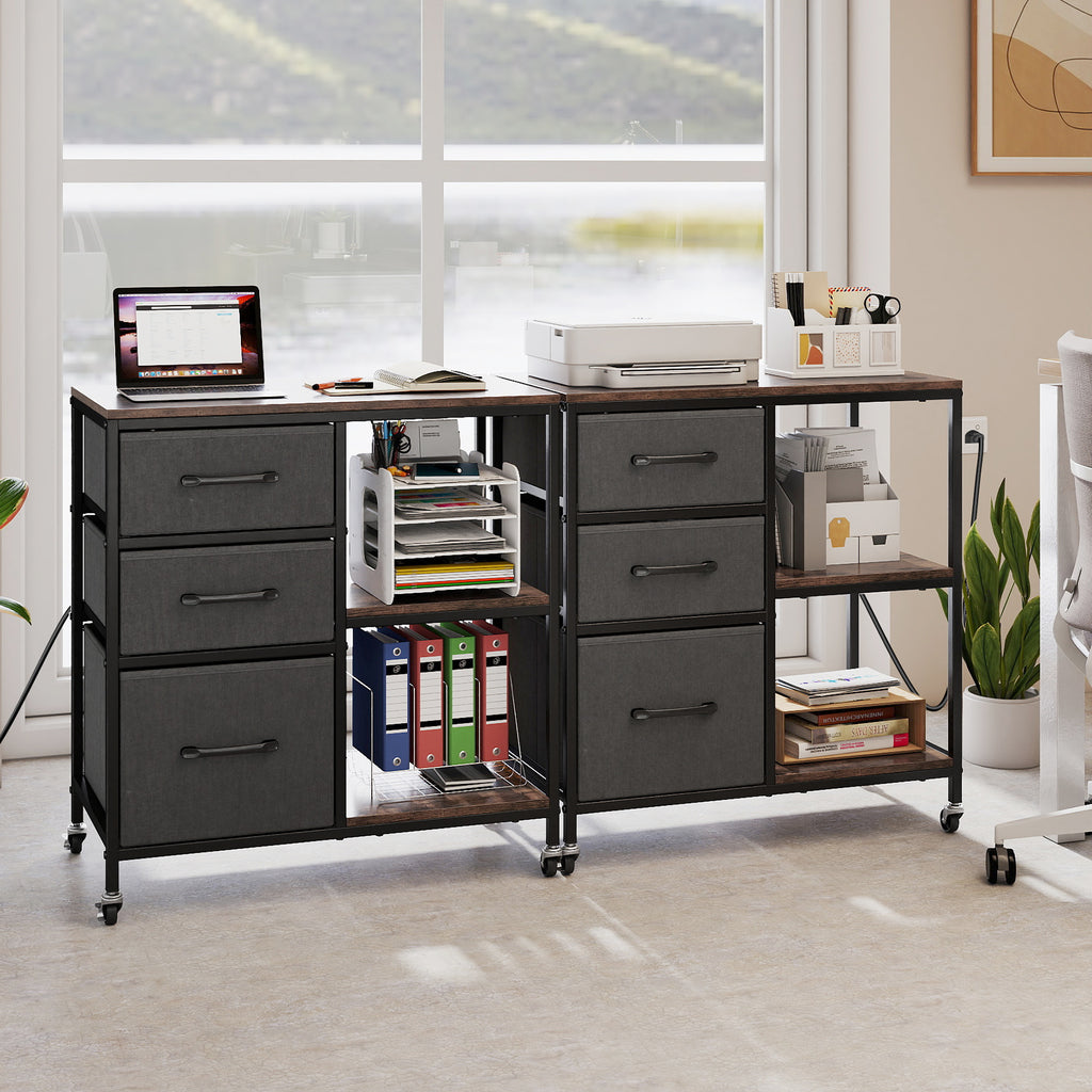 3 Drawer Mobile File Cabinet with Charging Station Rolling Printer