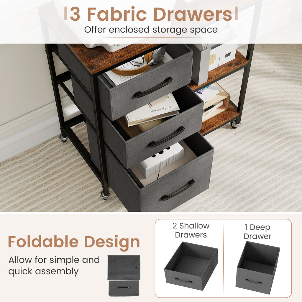 3 Drawer Mobile File Cabinet with Charging Station Rolling Printer
