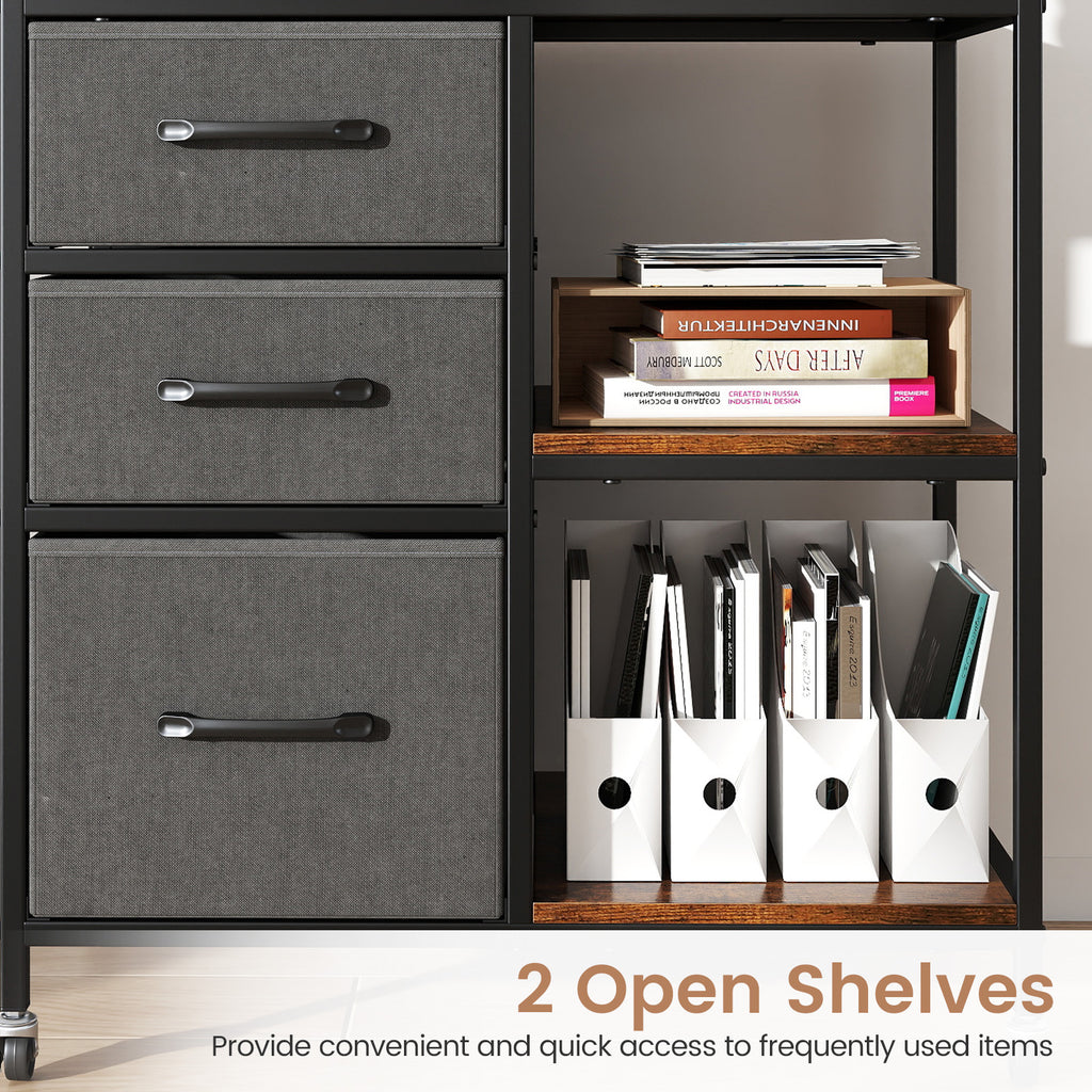 3 Drawer Mobile File Cabinet with Charging Station Rolling Printer