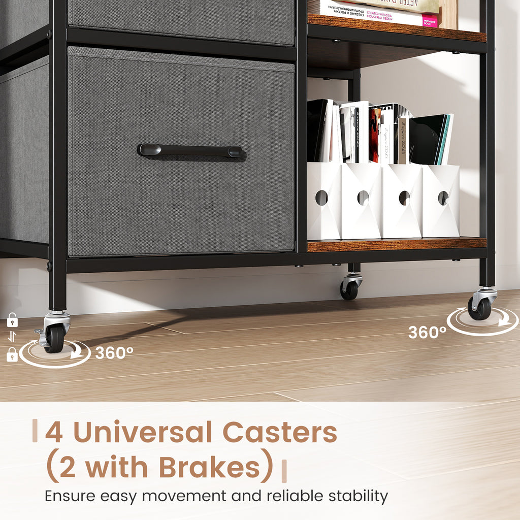 3 Drawer Mobile File Cabinet with Charging Station Rolling Printer
