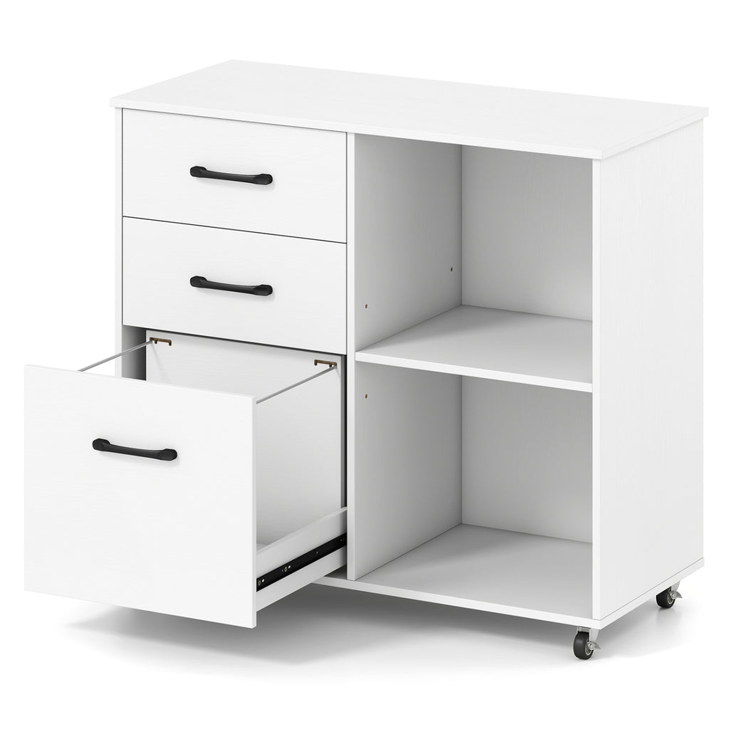 3-Drawer Mobile File Cabinet with Open Storage Shelves and Wheels for