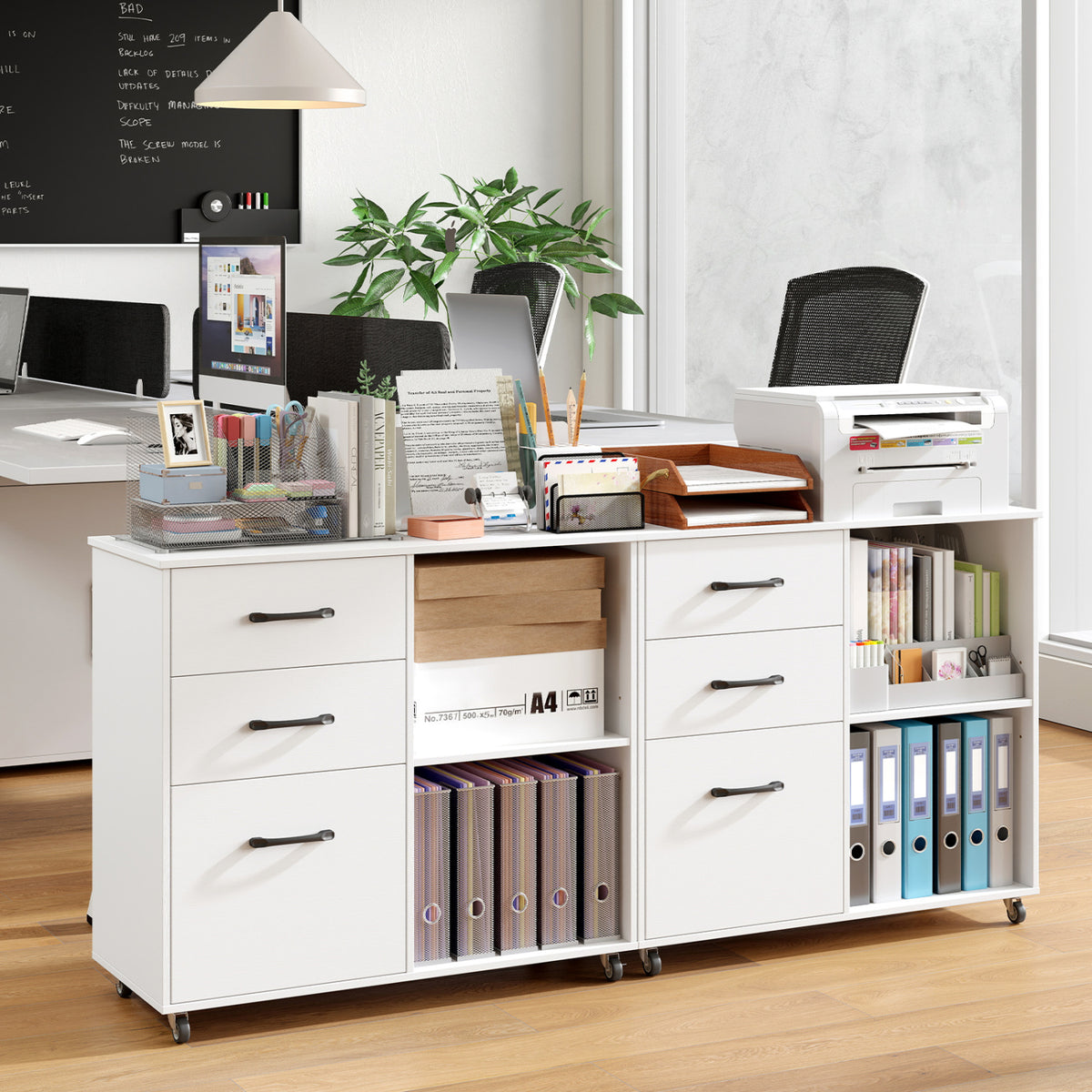 3-Drawer Mobile File Cabinet with Shelves - White
