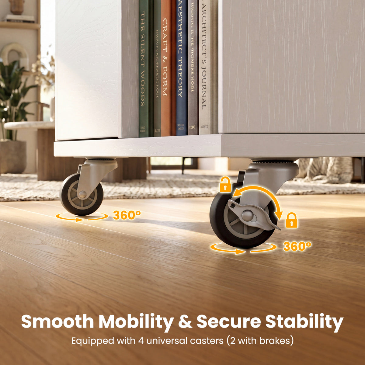 3-Drawer Mobile File Cabinet with Shelves - White