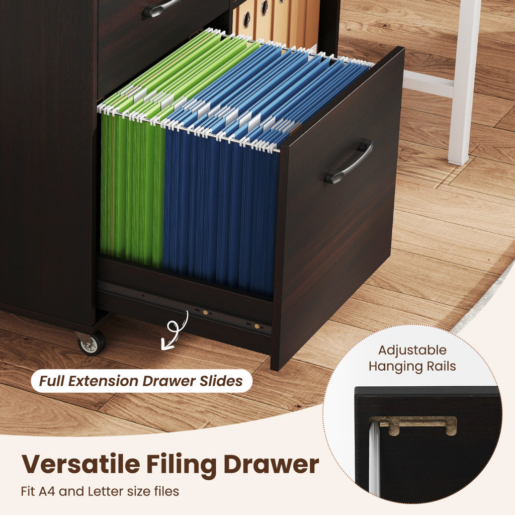 Drawer Mobile File Cabinet Rolling Printer Stand with Open Storage