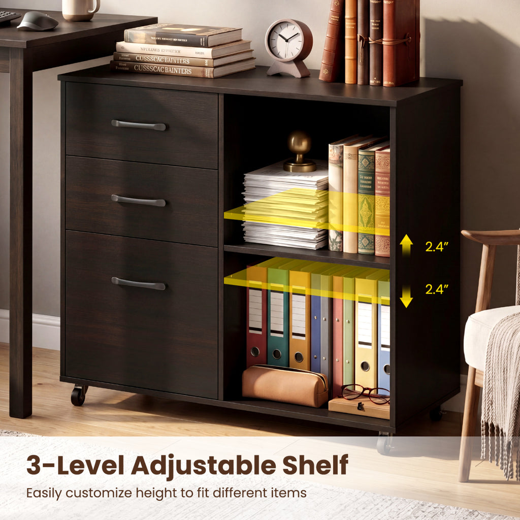Drawer Mobile File Cabinet Rolling Printer Stand with Open Storage