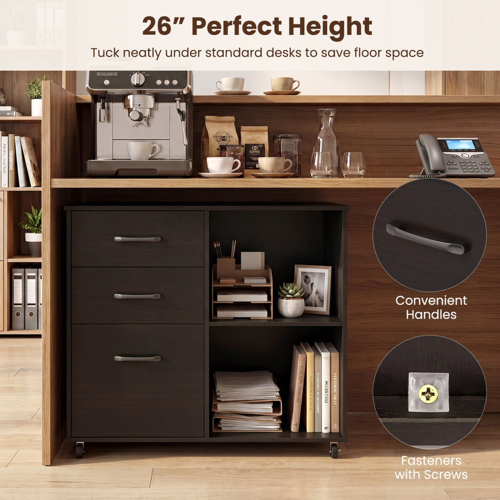 Drawer Mobile File Cabinet Rolling Printer Stand with Open Storage