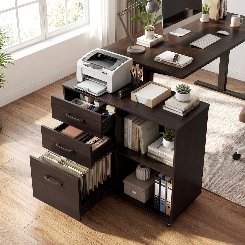 Drawer Mobile File Cabinet Rolling Printer Stand with Open Storage