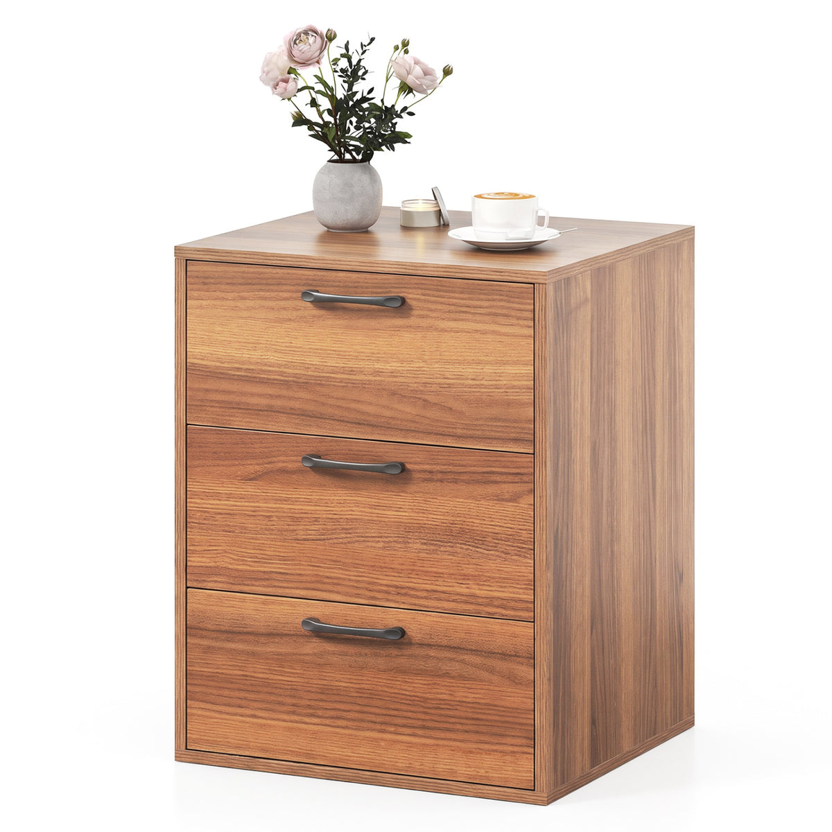 3 Drawer Nightstand with Wood Grain Finish – White