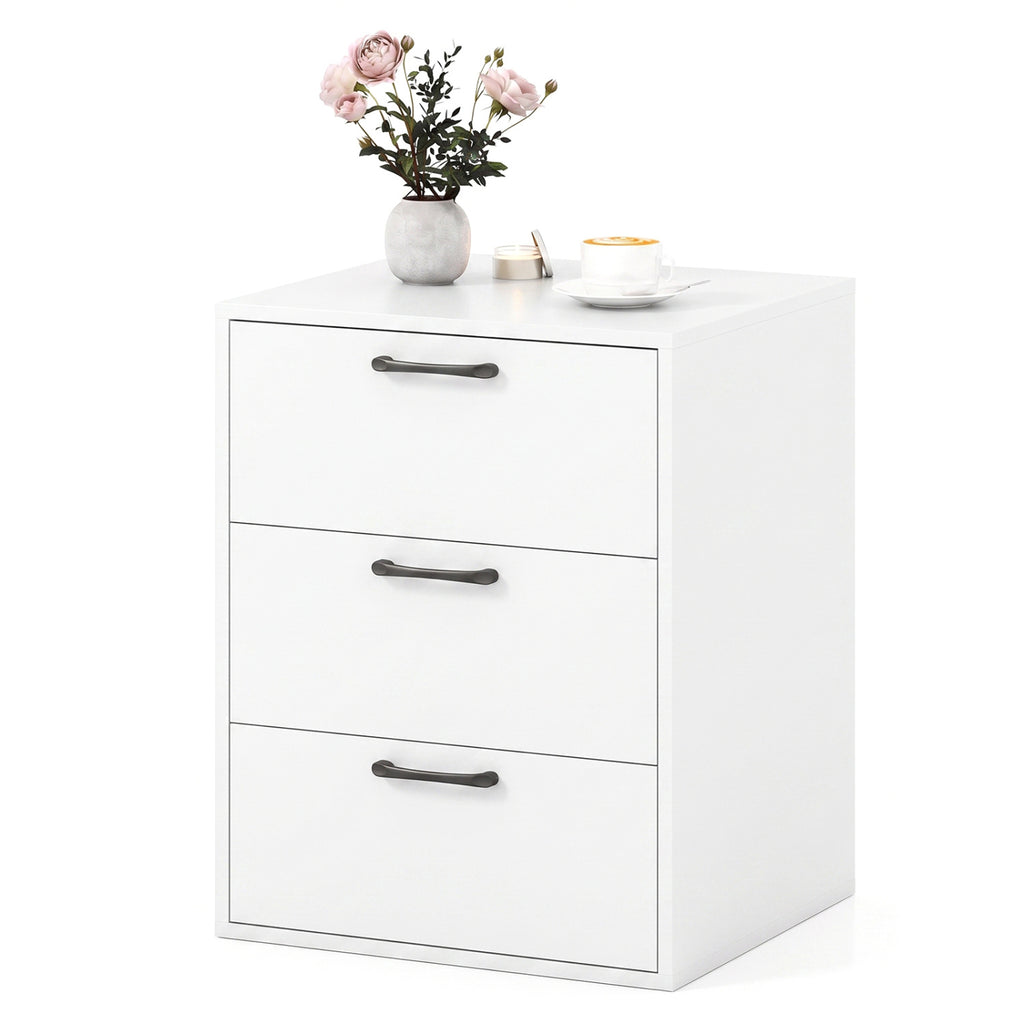 3 Drawer Nightstand with Wood Grain Finish – White