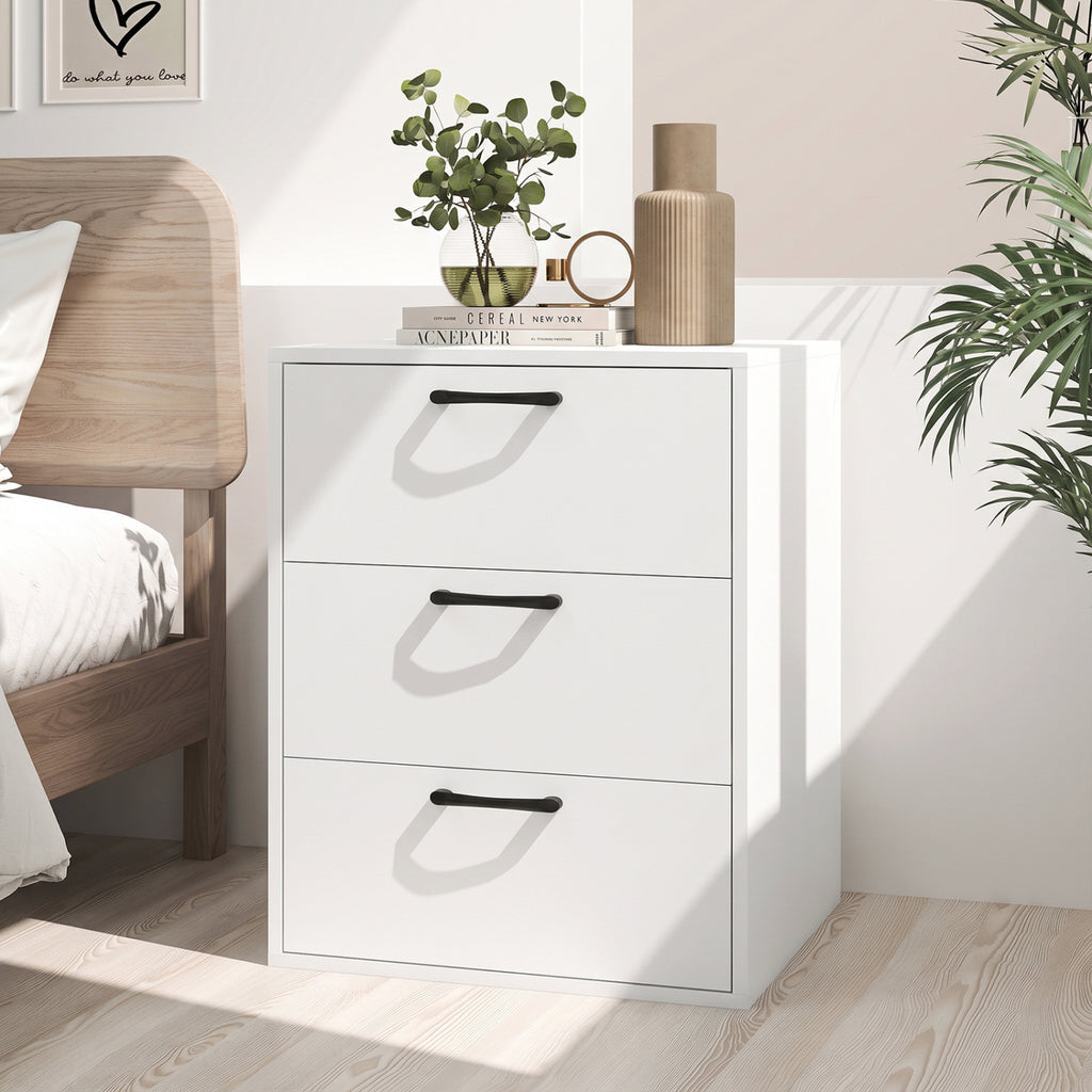 3 Drawer Nightstand with Wood Grain Finish – White