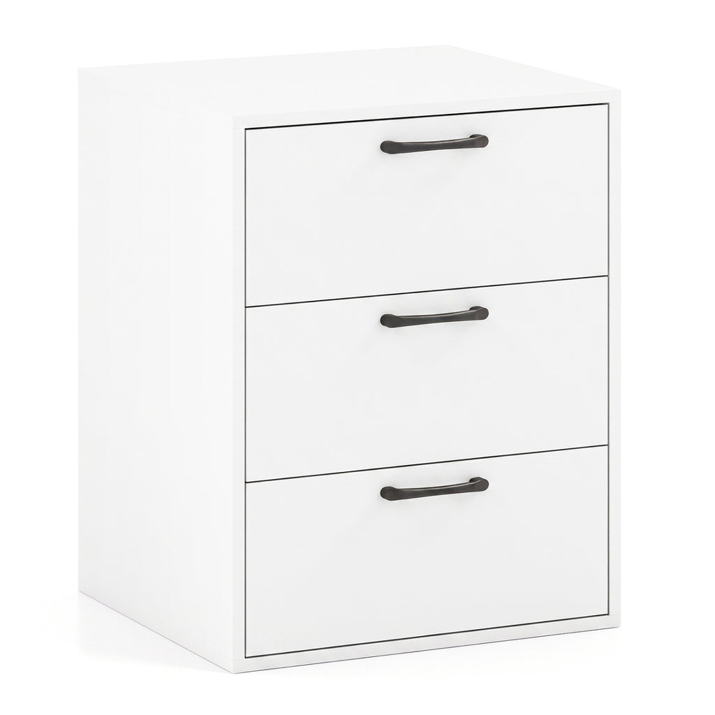 3 Drawer Nightstand with Wood Grain Finish – White