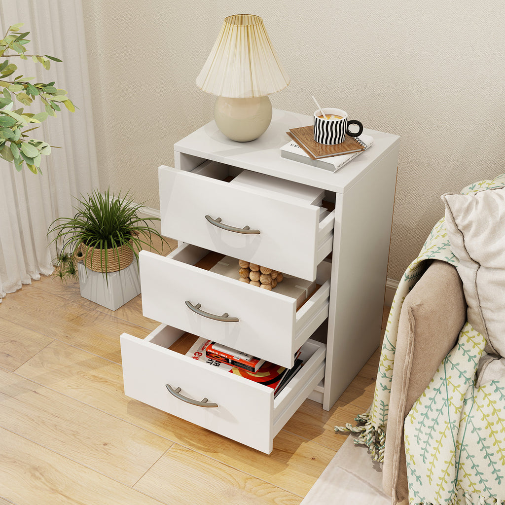 3 Drawer Nightstand with Storage - White