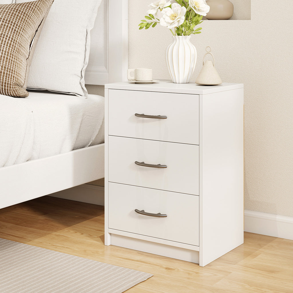 3 Drawer Nightstand with Storage - White