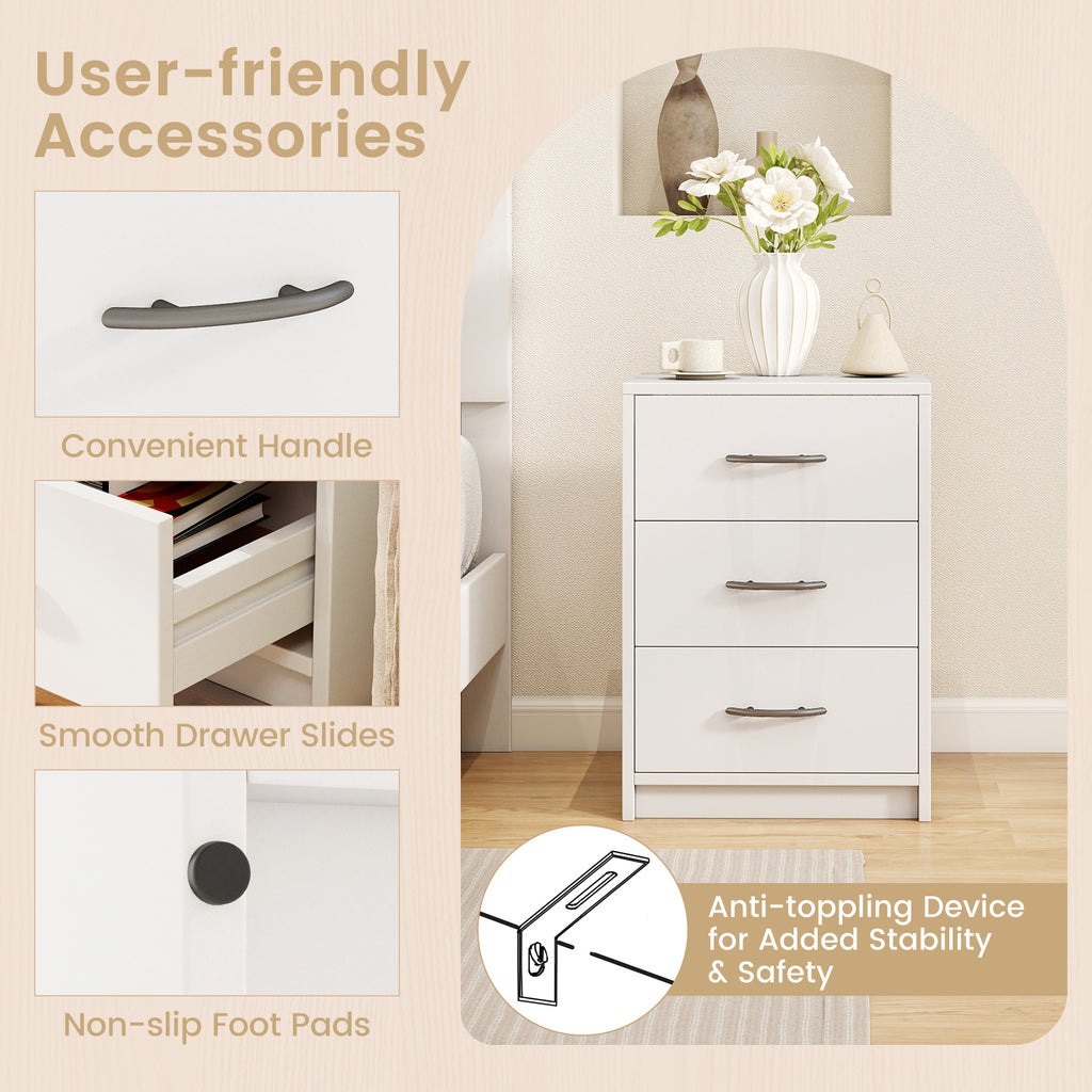 3 Drawer Nightstand with Storage - White