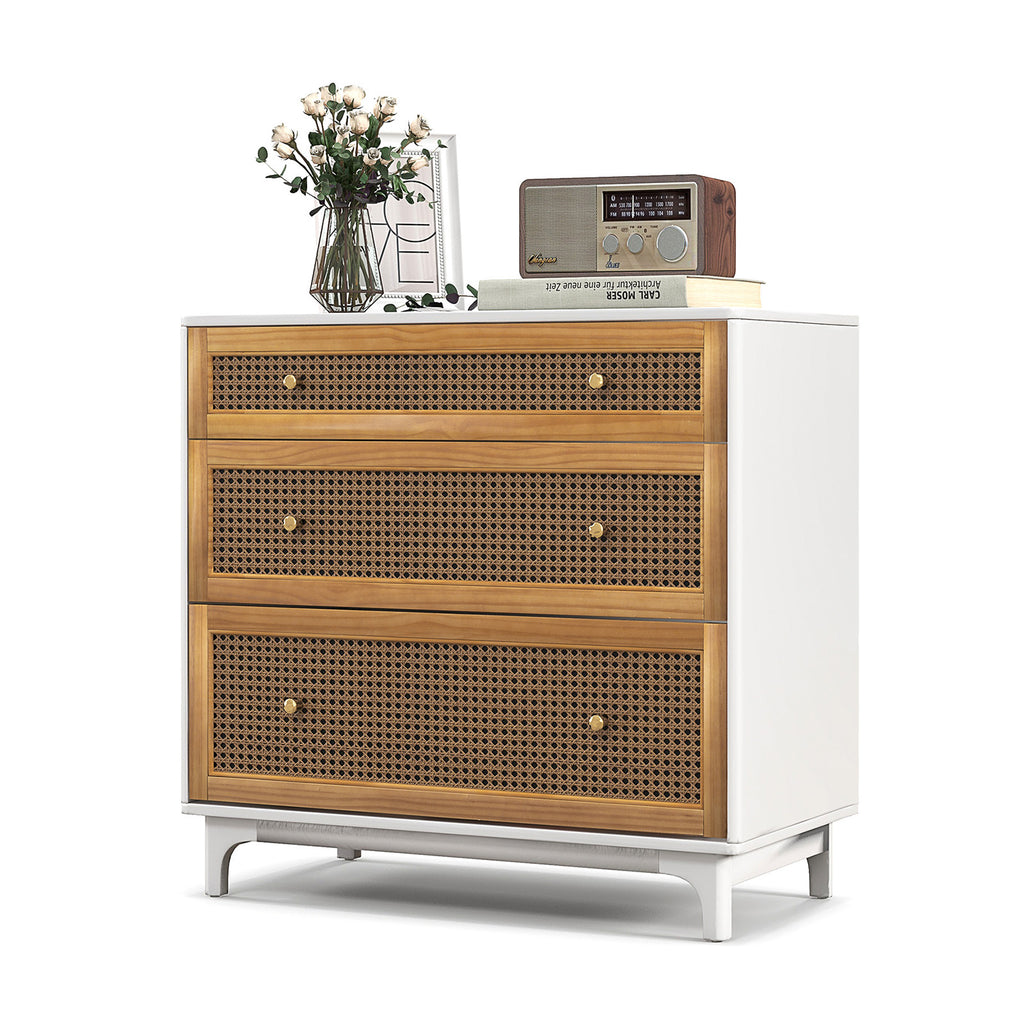 3-Drawer Rattan Dresser Chest, Brown
