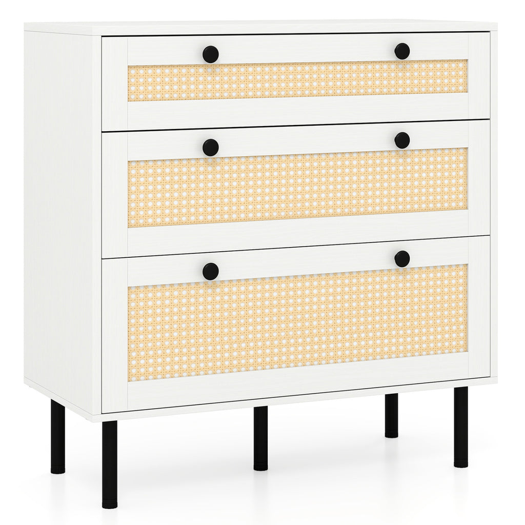 3-Drawer Rattan Nightstand, White